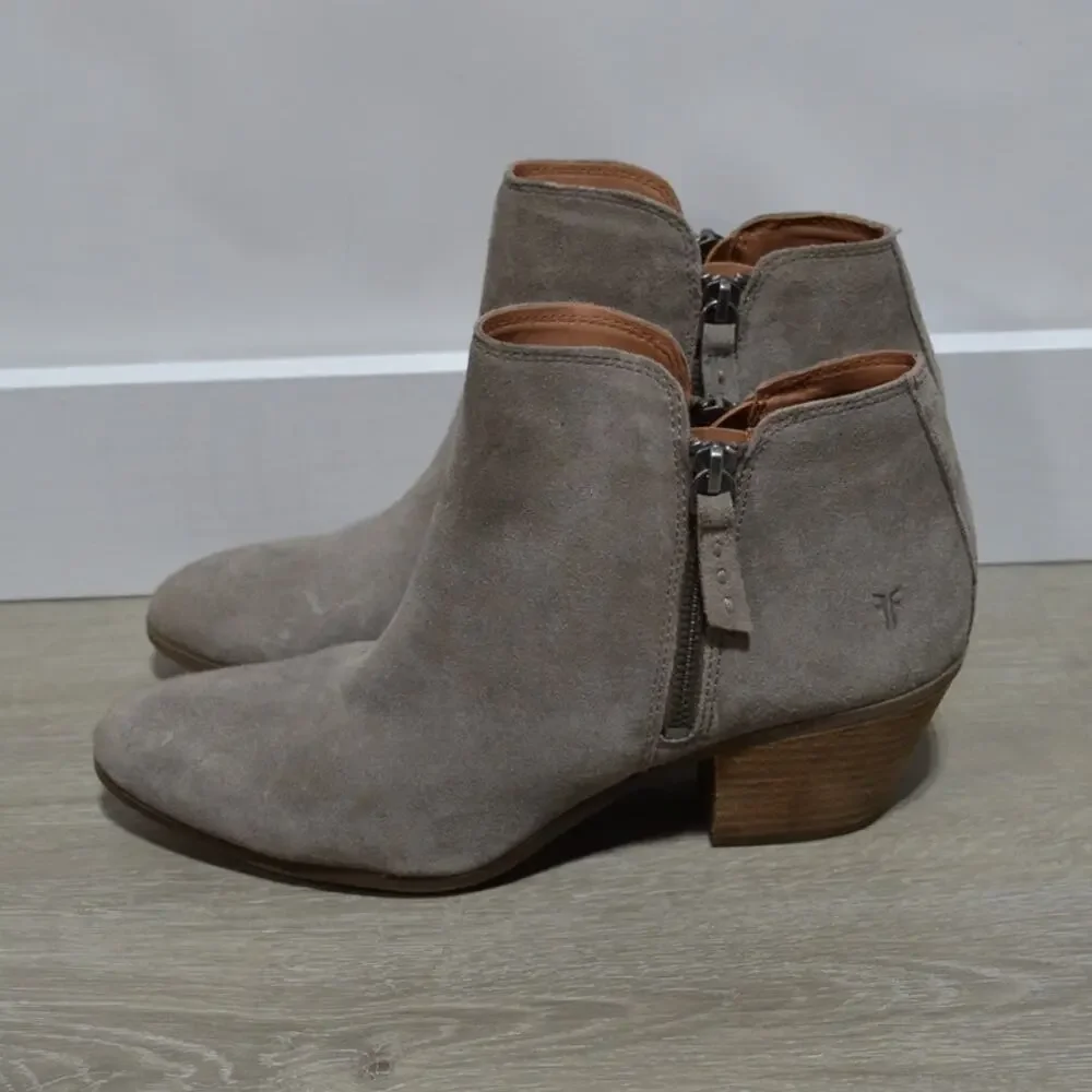 Frye Judith Double Zip Ankle Bootie Suede Leather Gray Size 9 - Picture 3 of 9